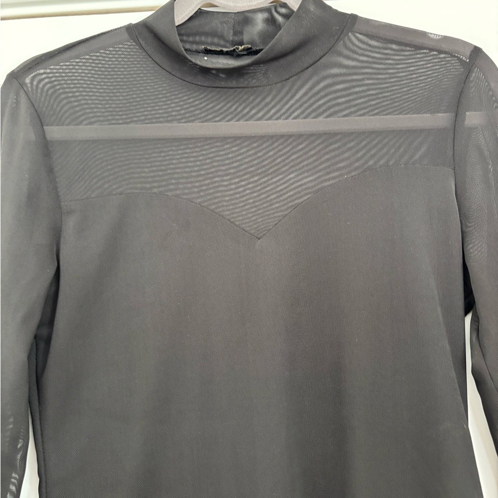 Black Sheer Mesh Long-Sleeve Bodysuit - Women - Picture 6 of 9